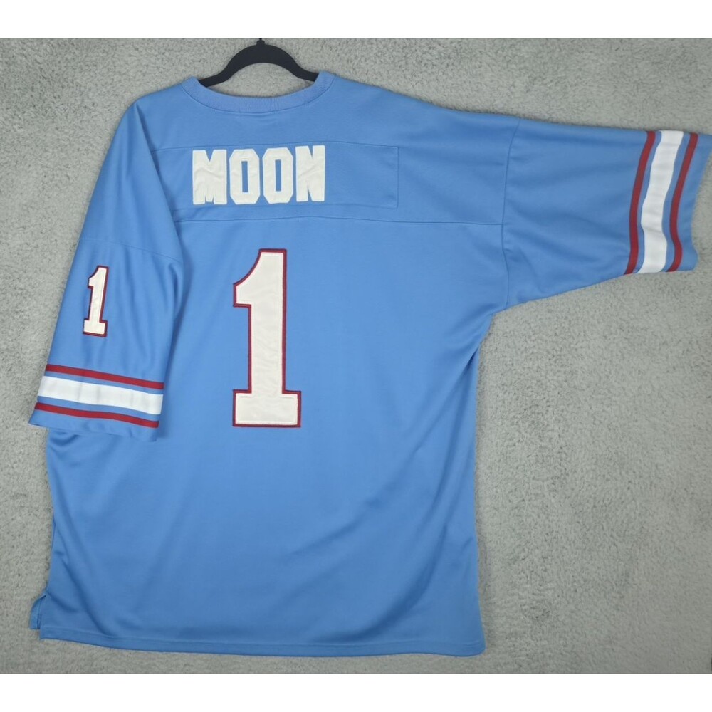 Vintage Mitchell & Ness Jersey Warren Moon #1 Houston Oilers Mens 56 Blue Sewn